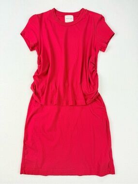 Silence + Noise Red T-shirt Mini Dress 100% Cotton Side Ruched Bodycon